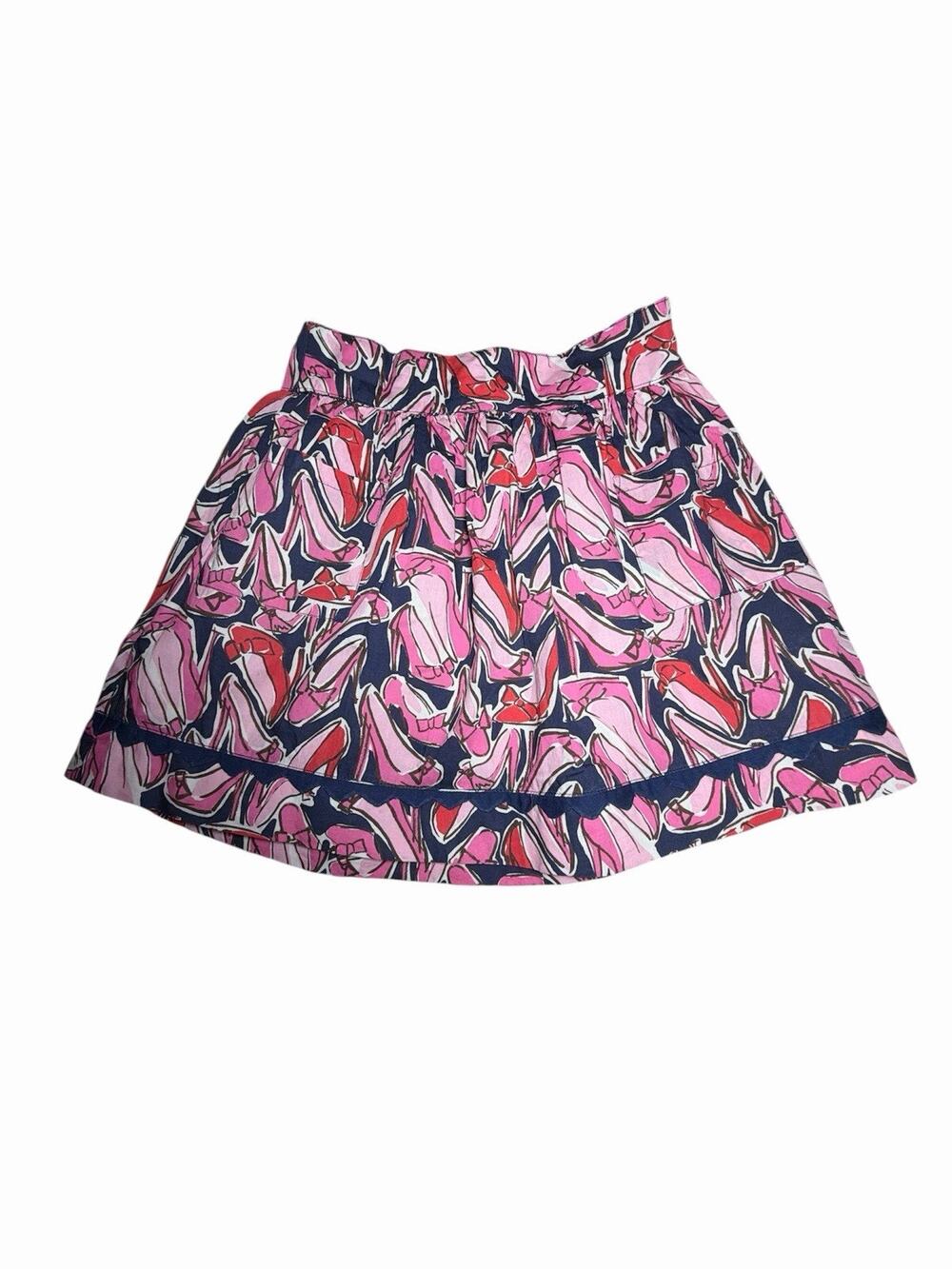 Lilly Pulitzer Break A Leg High Heel Shoe Print Skirt Navy Pink Girl's Med 6/7